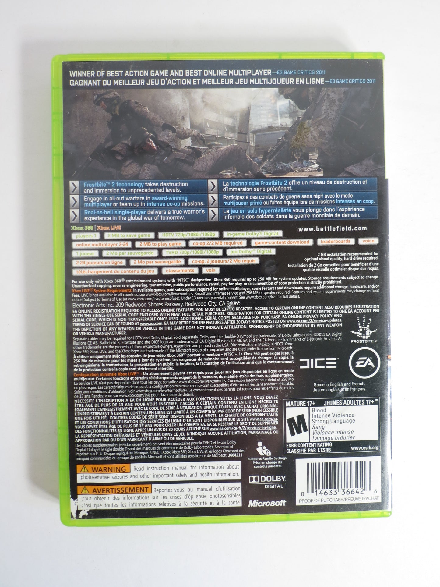 Battlefield 3 Xbox 360 Game CB