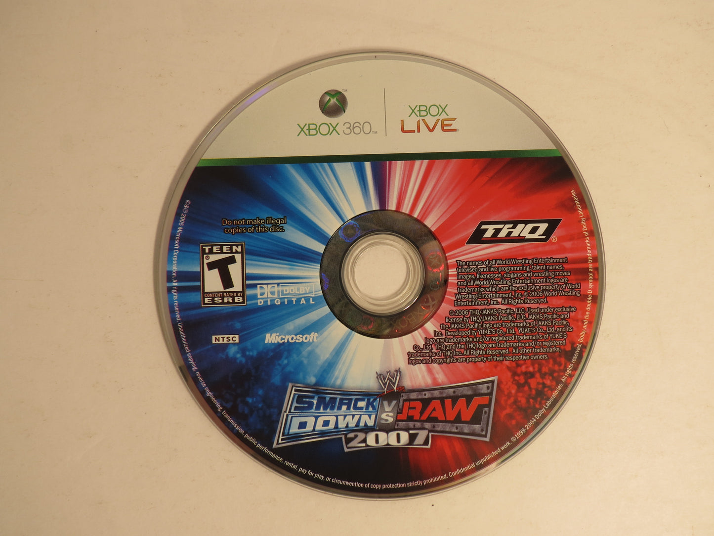 WWE Smack Down vs Raw 2007 Xbox 360 Game CB