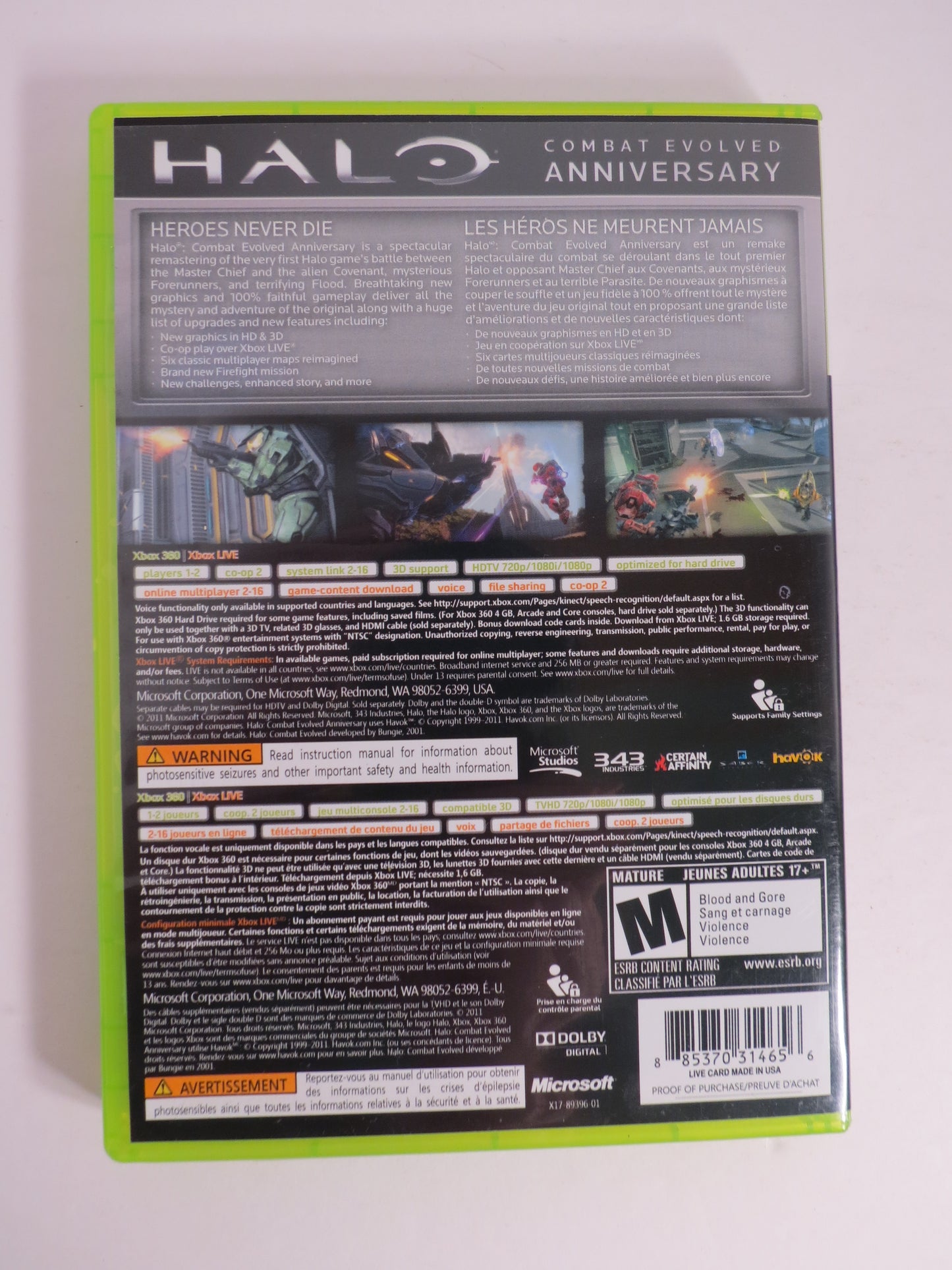 Halo Combat Evolved Anniversary Sleeve Xbox 360 Game CIB