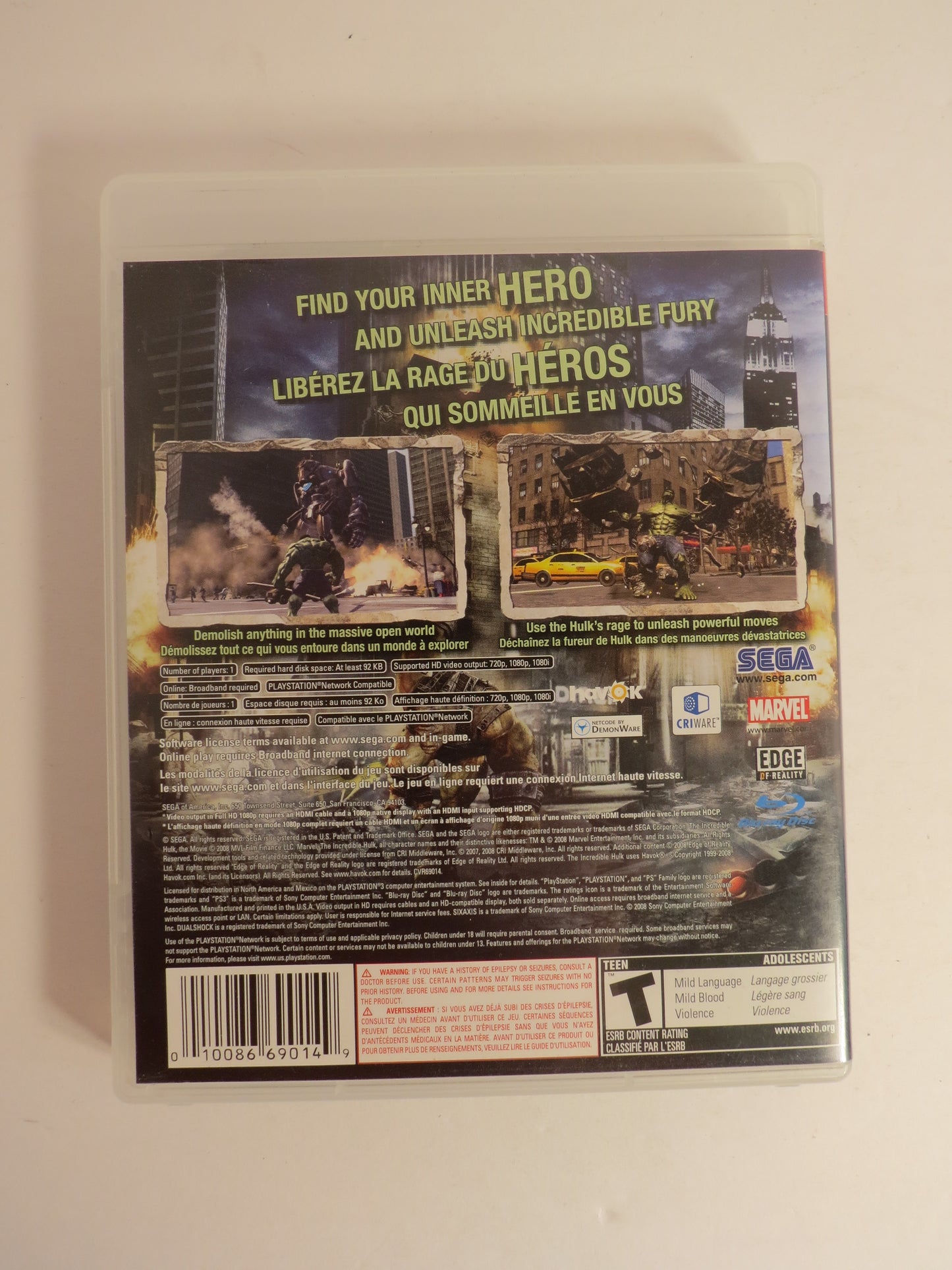 The Incredible Hulk Playstation 3 PS3 Game CIB