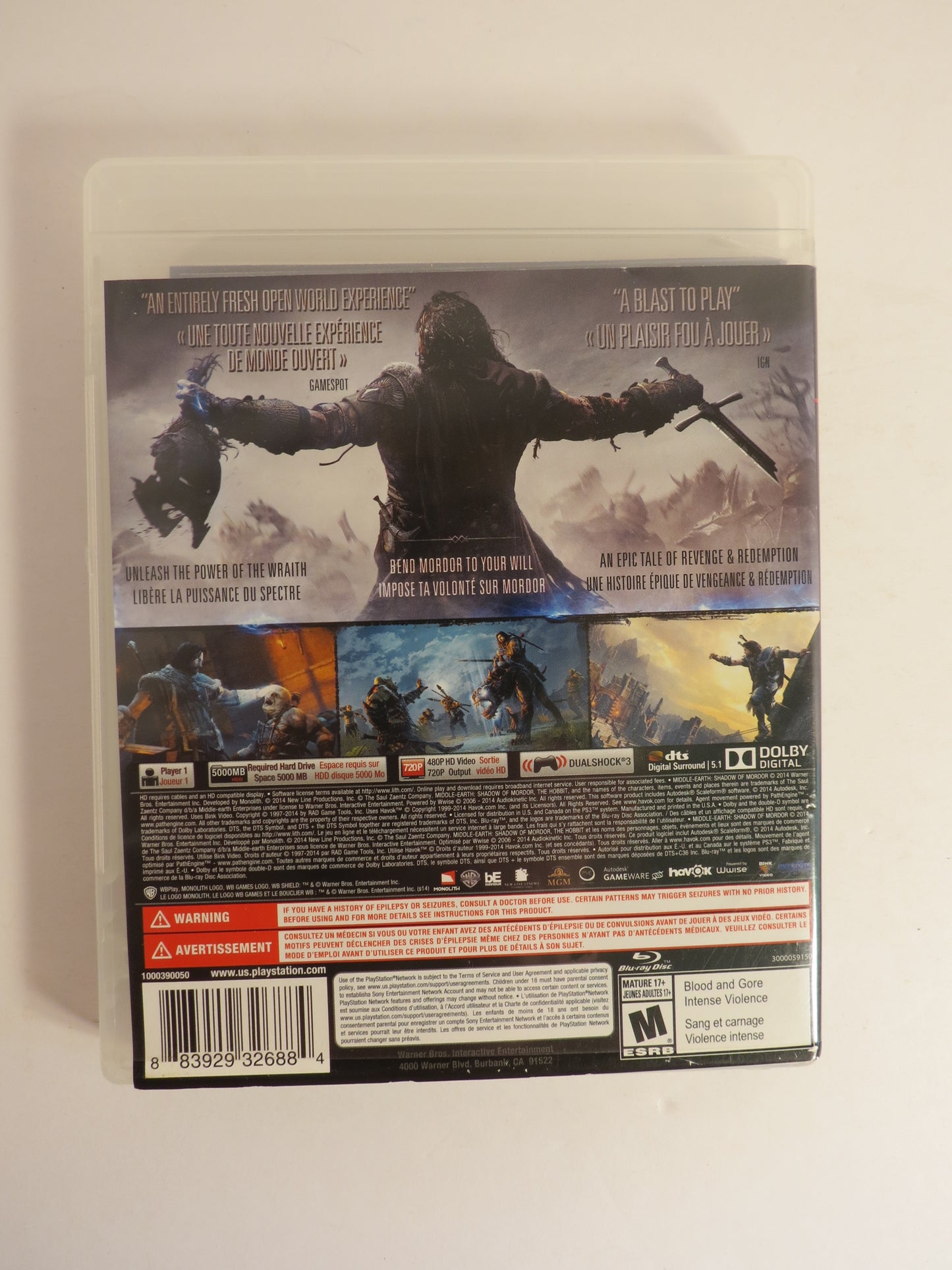 Middle Earth: Shadow of Mordor Playstation 3 PS3 Game CIB