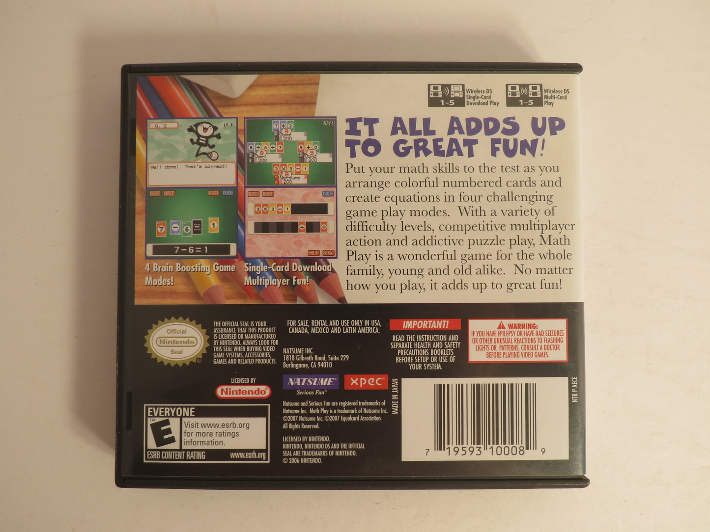 Math Play Nintendo DS Game CIB