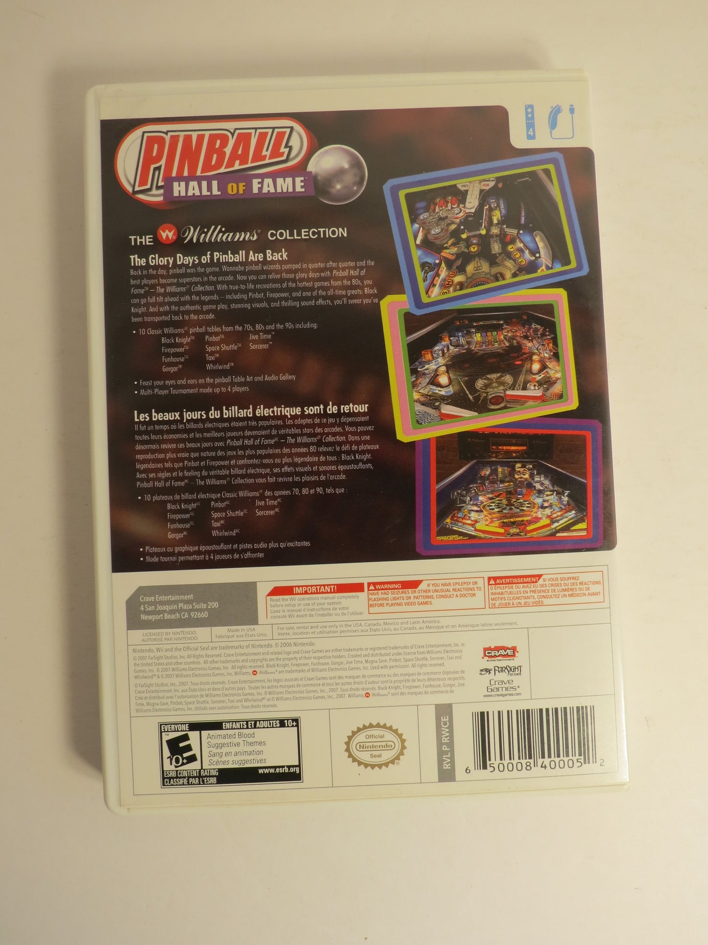 Pinball Hall of Fame the Williams Collection Nintendo Wii Game CIB