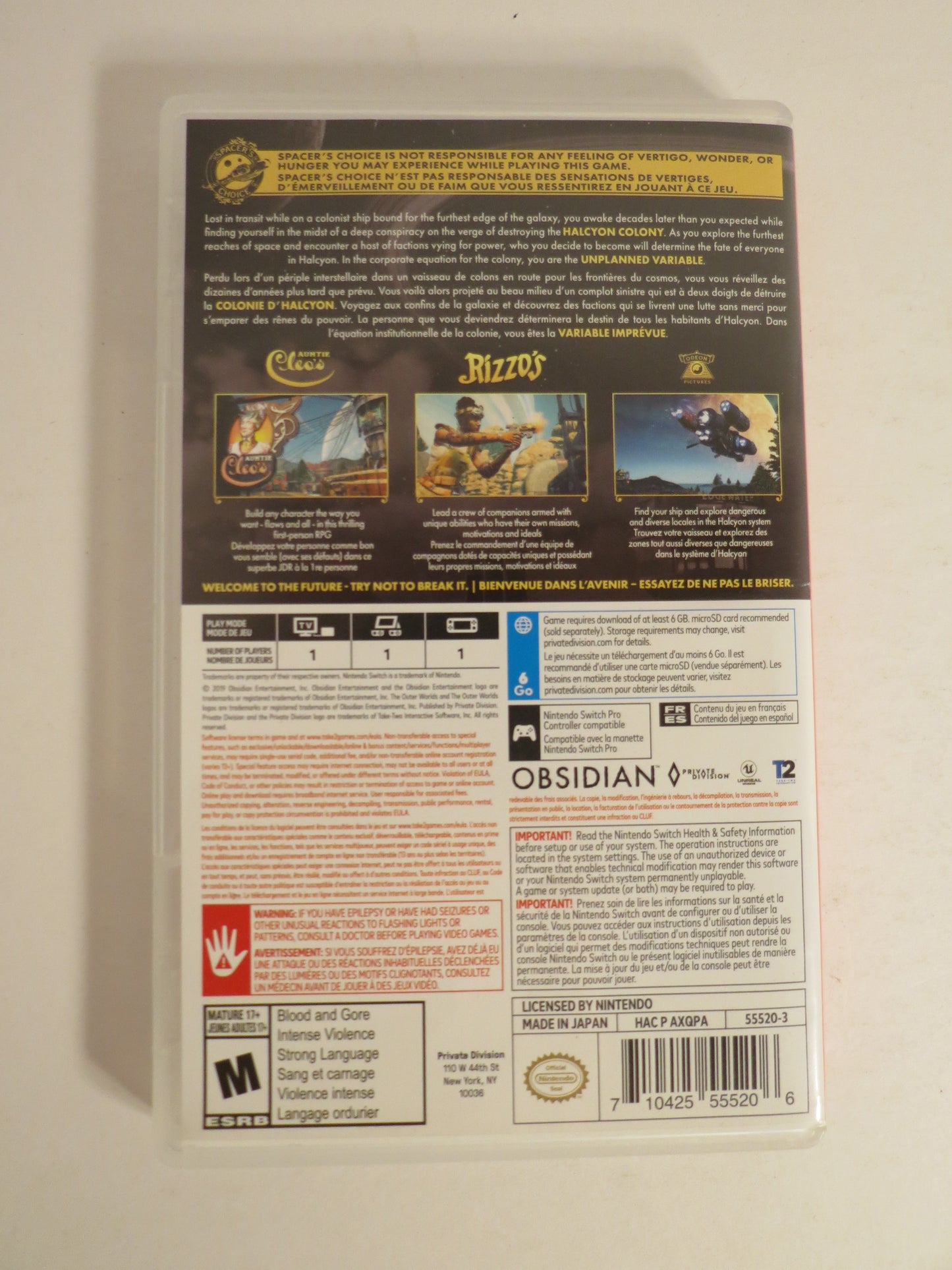 The Outer Worlds Nintendo Switch Game CB