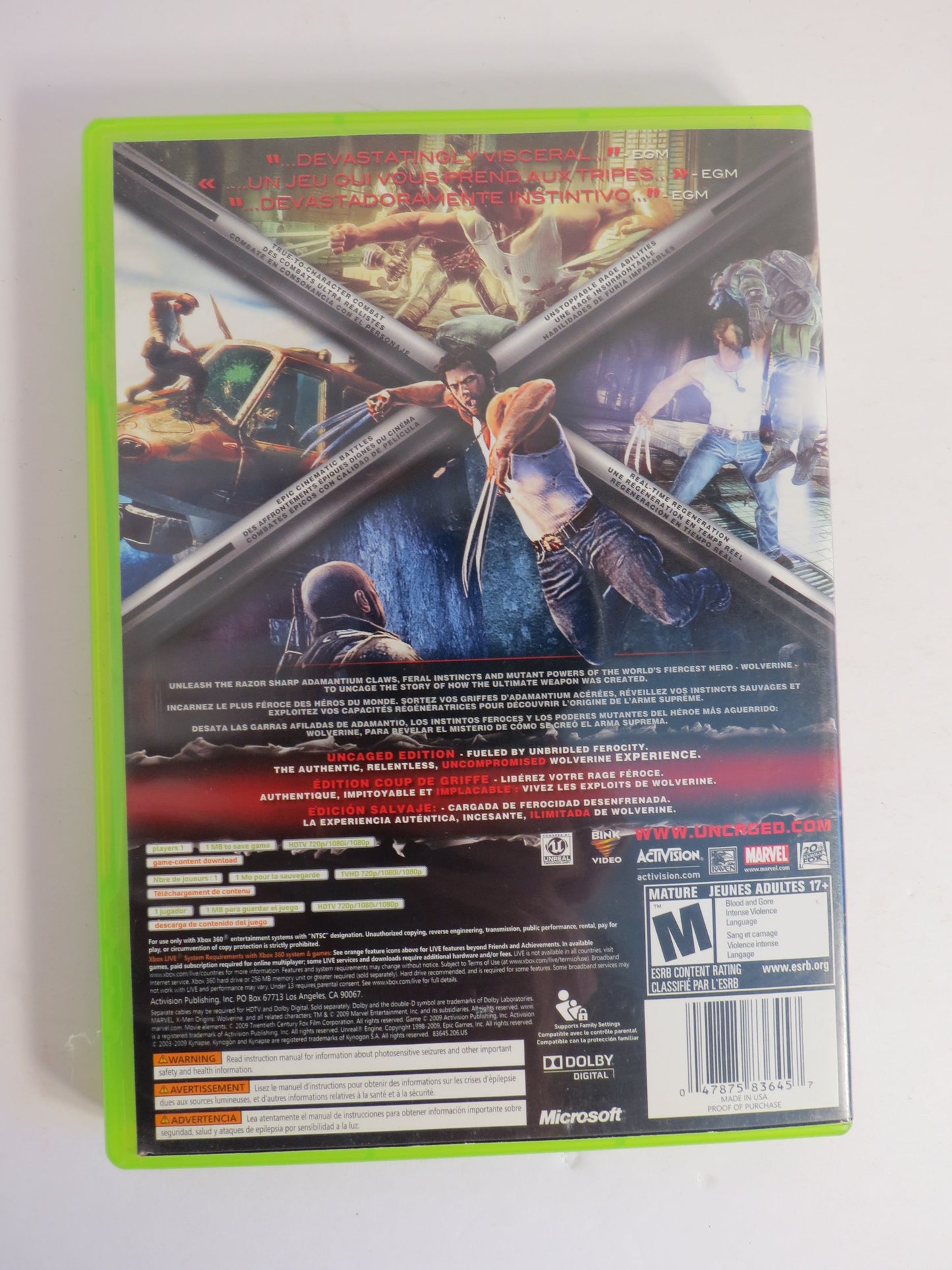 X-Men Origins Wolverine Uncaged Edition Xbox 360 Game CB